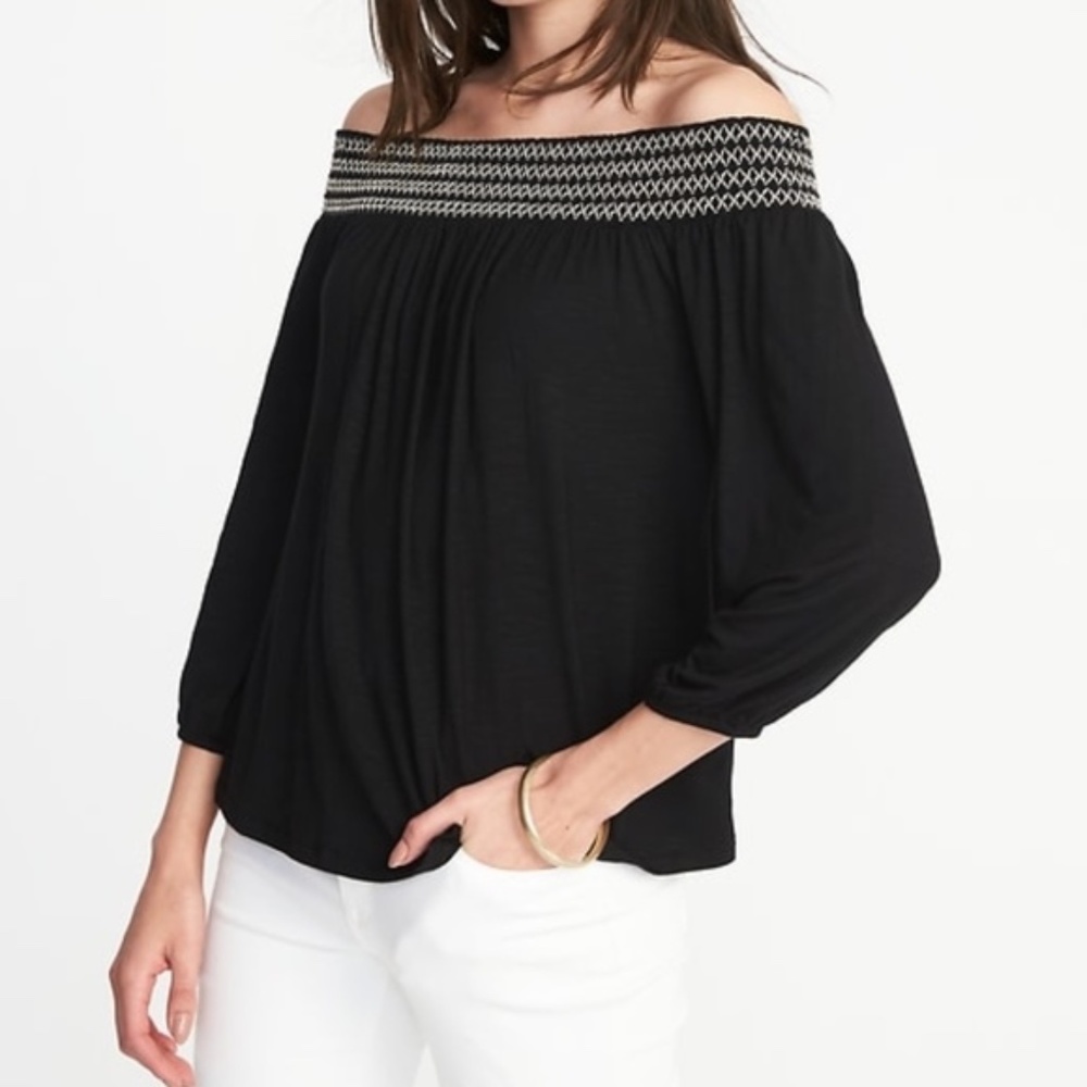 Old Navy Black and White Small Off The Shoulder Top